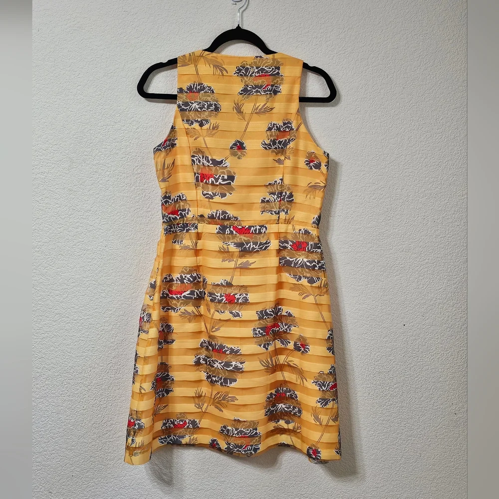 Banana Republic Dress Womens 6 Yellow Floral V Neck Sleeveless Lined Side Zip - Picture 2 of 9